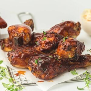 Air Fryer BBQ Chicken Drumsticks with garnish