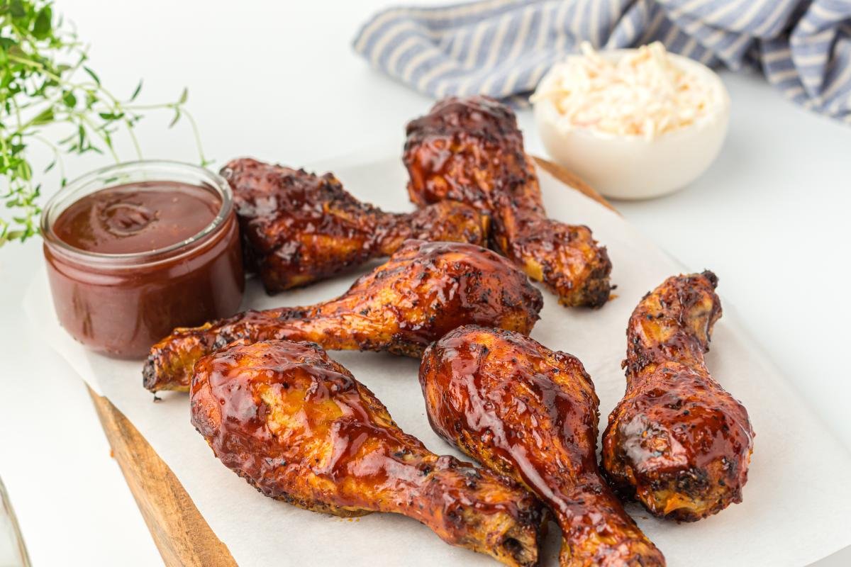 BBQ Chicken Drumsticks with Dipping Sauce and side dish