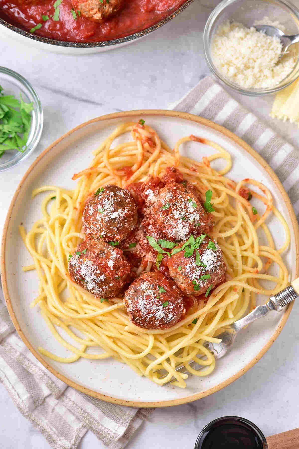 Baked Meatballs with spaghetti pasta