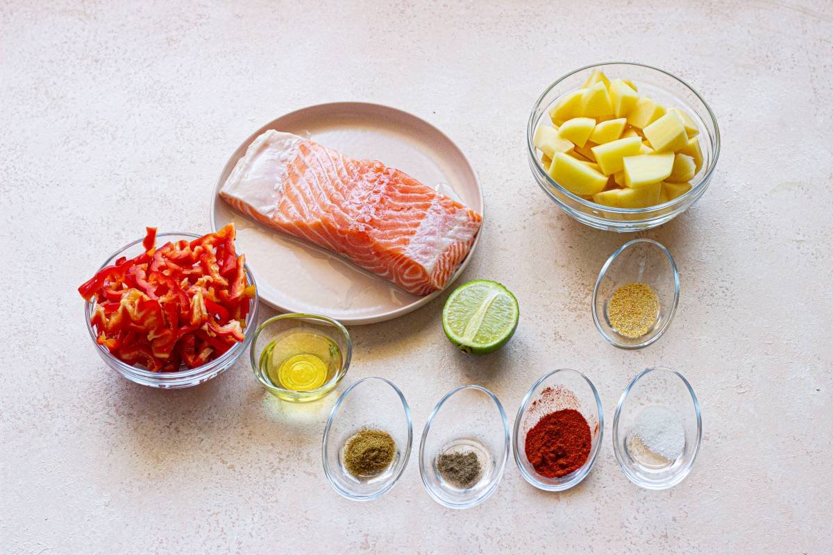 Ingredients for Lime Salmon with Roasted Vegetables