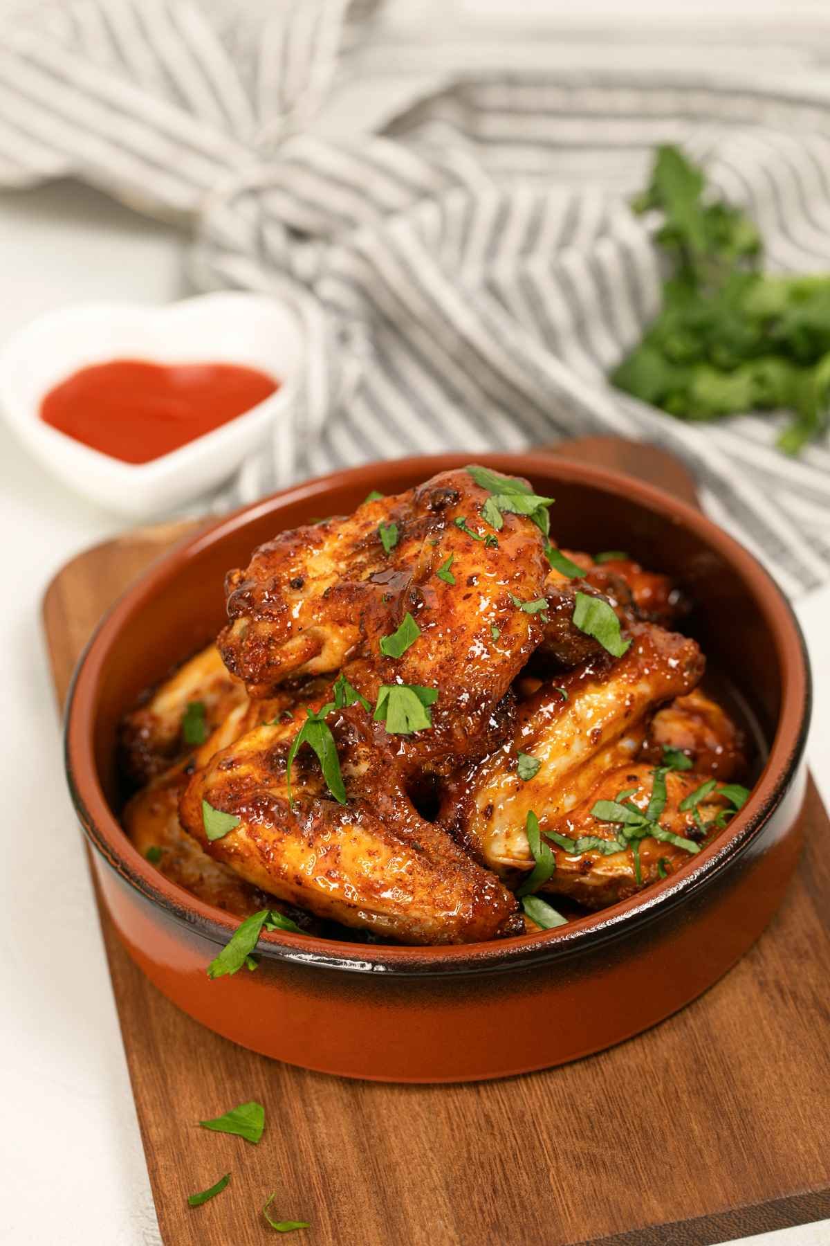 Sriracha Chicken Wings with dipping sauce