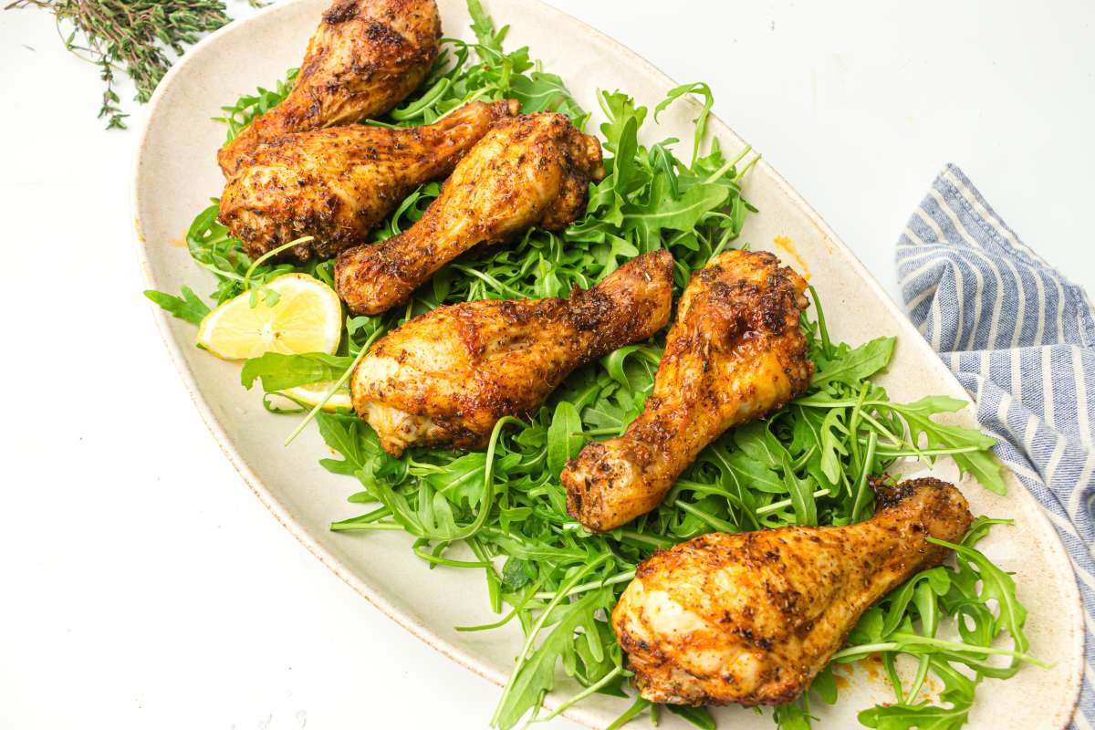 Air Fryer Chicken Drumsticks in a platter.